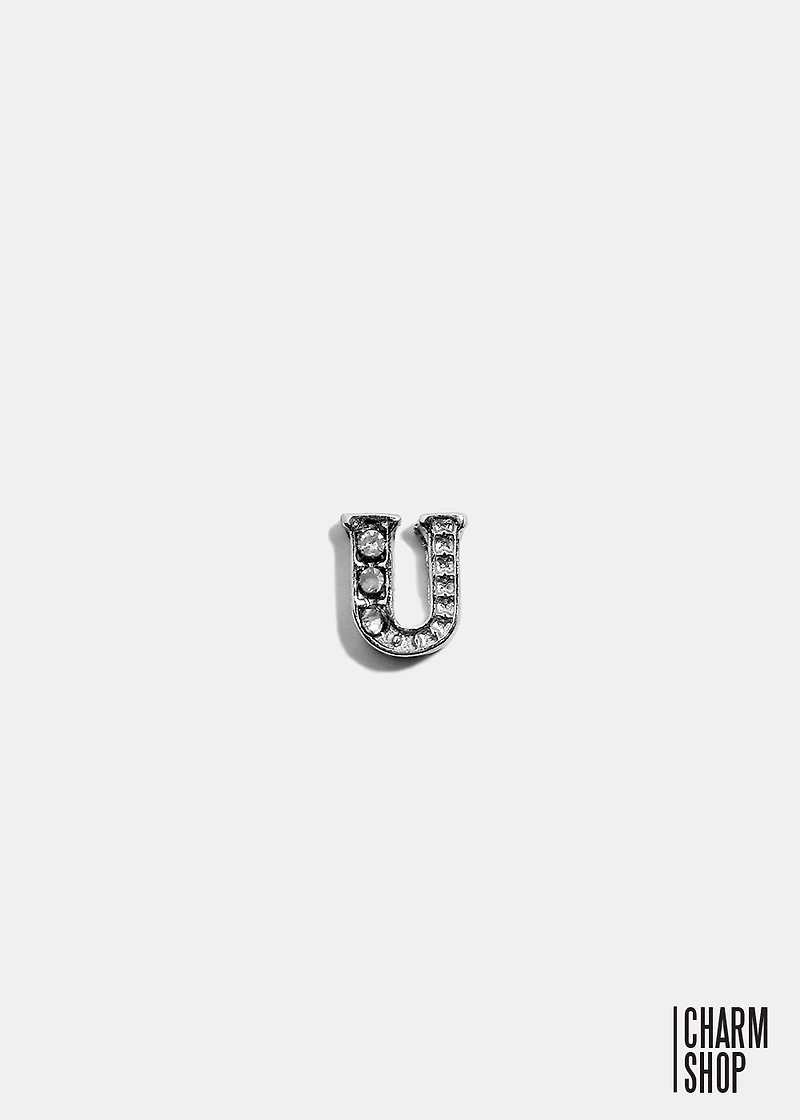 Silver U Initial With Rhinestones Locket Charm