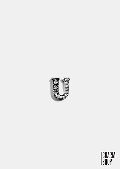 Silver U Initial With Rhinestones Locket Charm