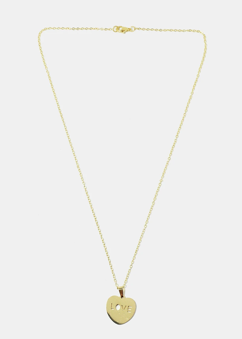 "LOVE" Heart Necklace & Earring Set