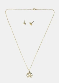 Heart & "LOVE" Circle Necklace with Stud Earrings