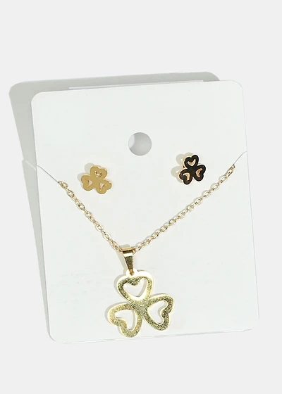 Clover Charm Necklace & Earrings Set