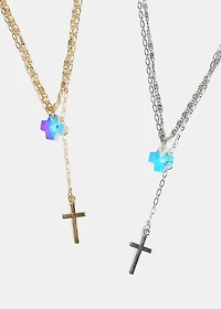 Cross and Gem Layered Necklace