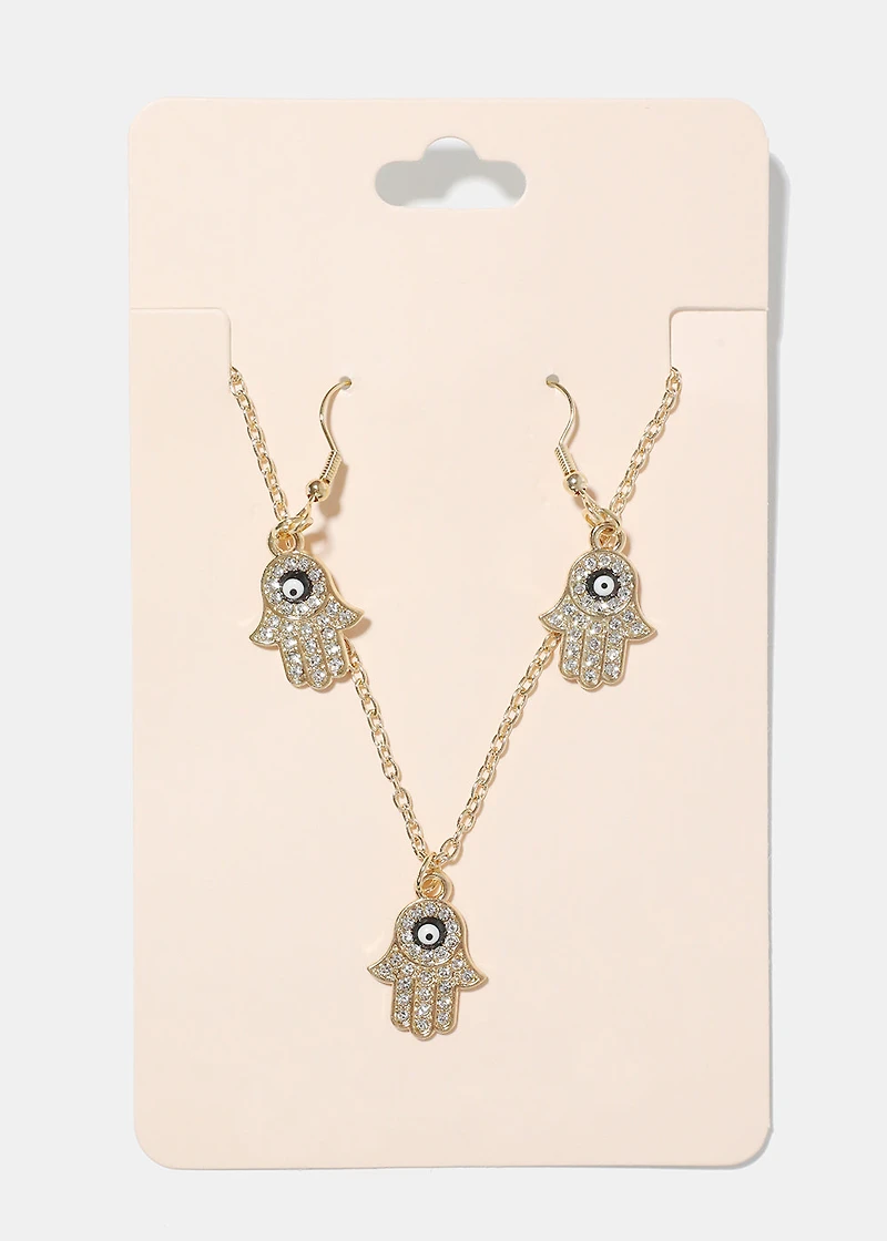 Hamsa Hand Necklace & Earring Set