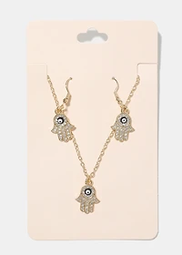 Hamsa Hand Necklace & Earring Set
