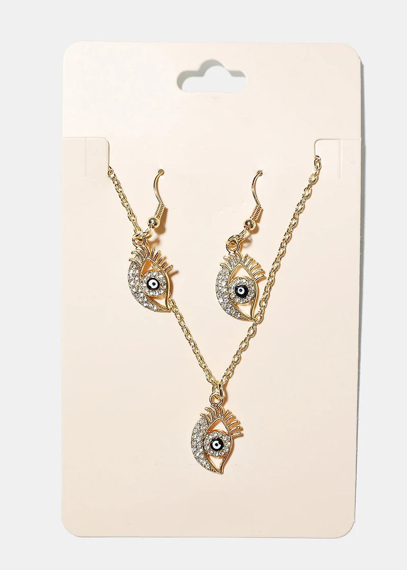 Evil Eye Necklace & Earring Set