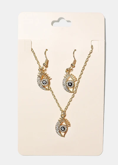 Evil Eye Necklace & Earring Set