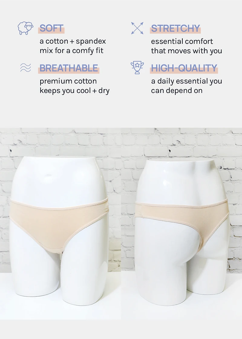 Her. Cotton Stretch Thong - Nude