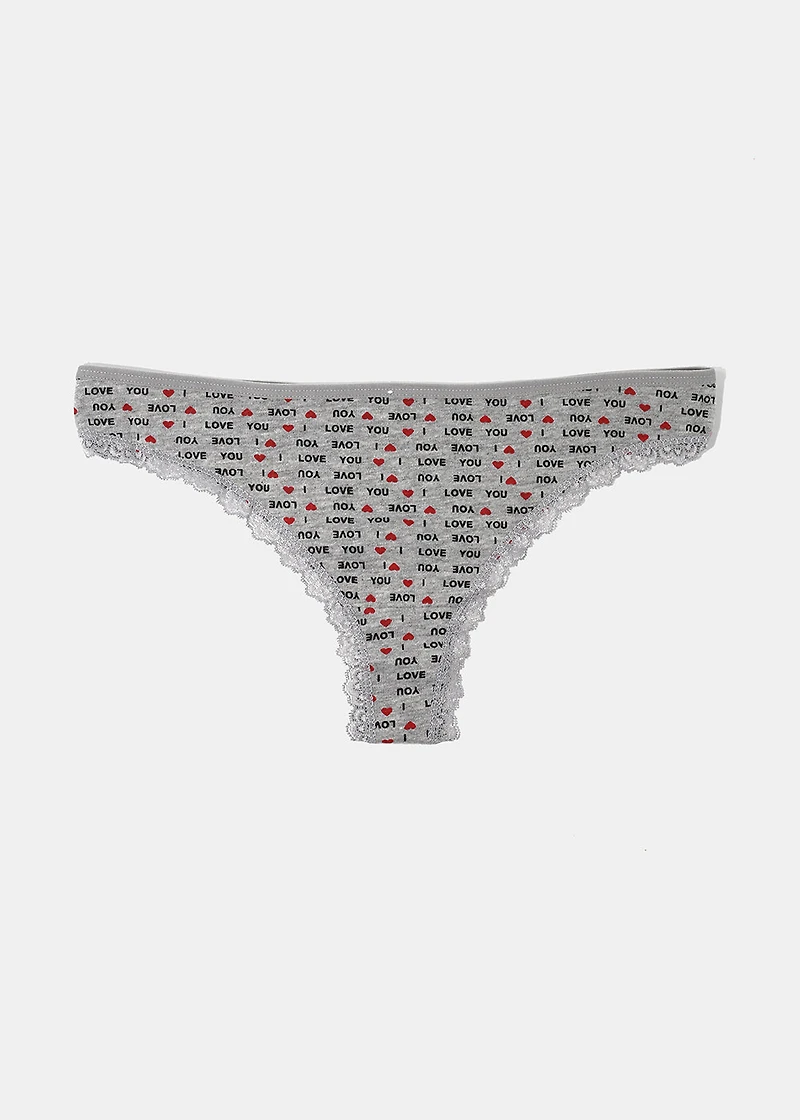 "I Love You" Thong Panty - Grey