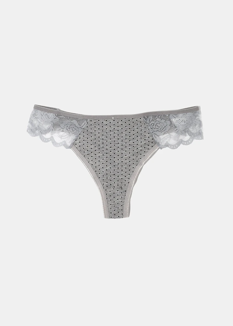 Dotted Lace Thong Panty - Grey