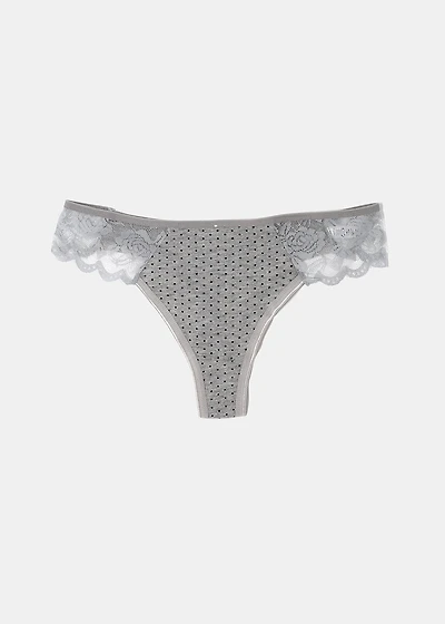 Dotted Lace Thong Panty - Grey
