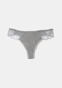 Dotted Lace Thong Panty - Grey