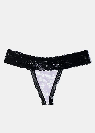 Floral Black Lace Thong