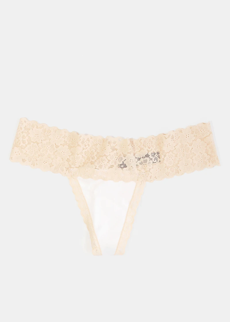 Beige Lace Thong