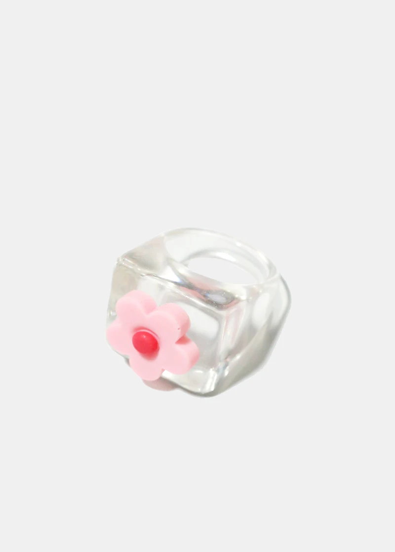 Clear with Flower Squared Ring