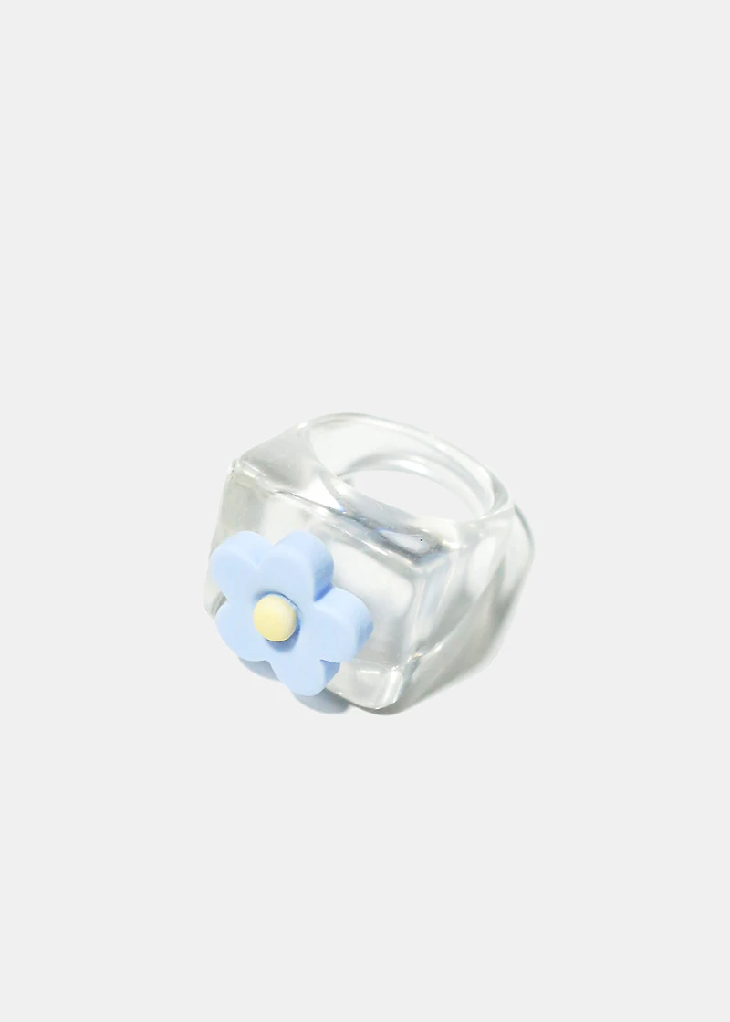 Clear with Flower Squared Ring