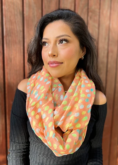 A+ Polka Dots Coral Lightweight Scarf