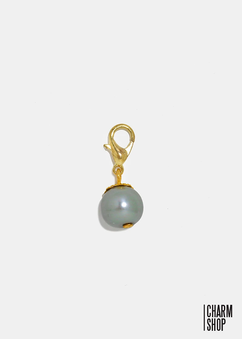 Gold Tone Gray Pearl Dangle Charm