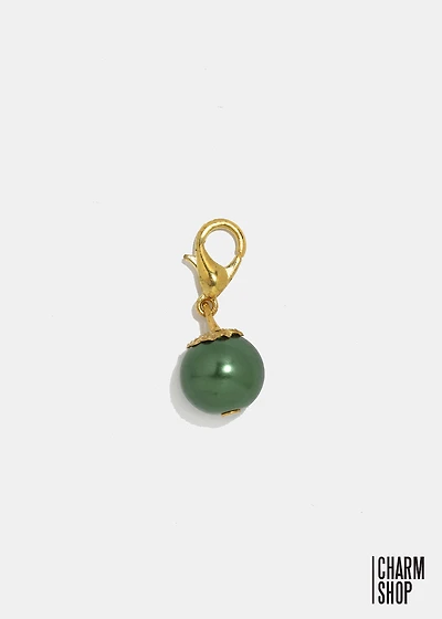 Gold Tone Dark Green Pearl Dangle Charm