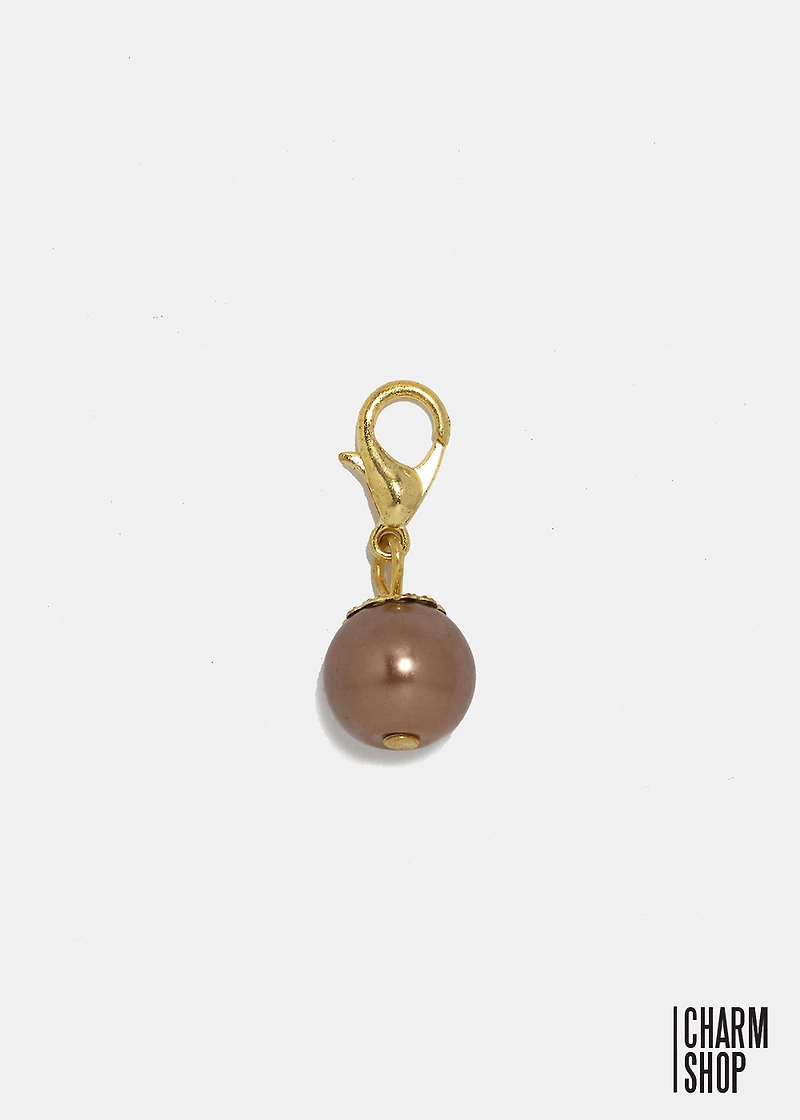 Gold Tone Dark Brown Pearl Dangle Charm
