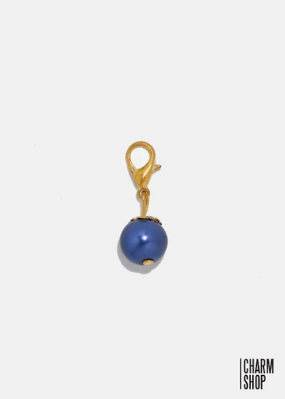 Gold Tone Navy Pearl Dangle Charm