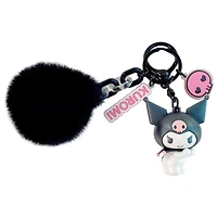 Sanrio Fluffy Ball Black Kuromi Keychain