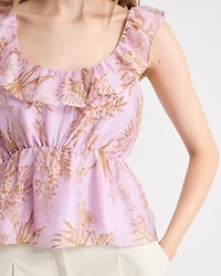 Sleeveless U-Neck Empire-Cut Blouse with Ruffles