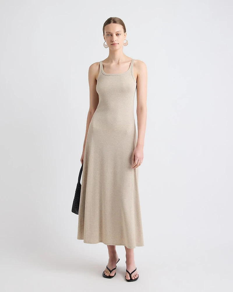 Sleeveless Square-Neck Ribbed Midi Dress