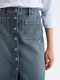 Jupe Midi Évasée en Denim à Délavé Moyen