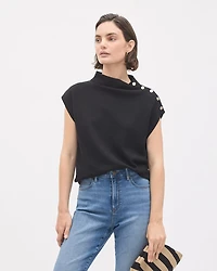 Pull Sans Manches à Col Montant avec Boutons l'Épaule
