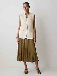 Long Sleeveless Twill Vest