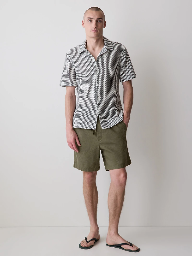 Short en Mélange de Lin à Taille Élastique