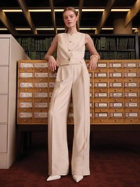 Pantalon Fluide Rayé à Taille Haute et Jambe Large