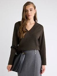 Pull Laine Mérinos à Manches Longues et Col V