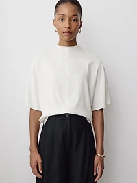 Short-Sleeve Mock-Neck Cape Blouse