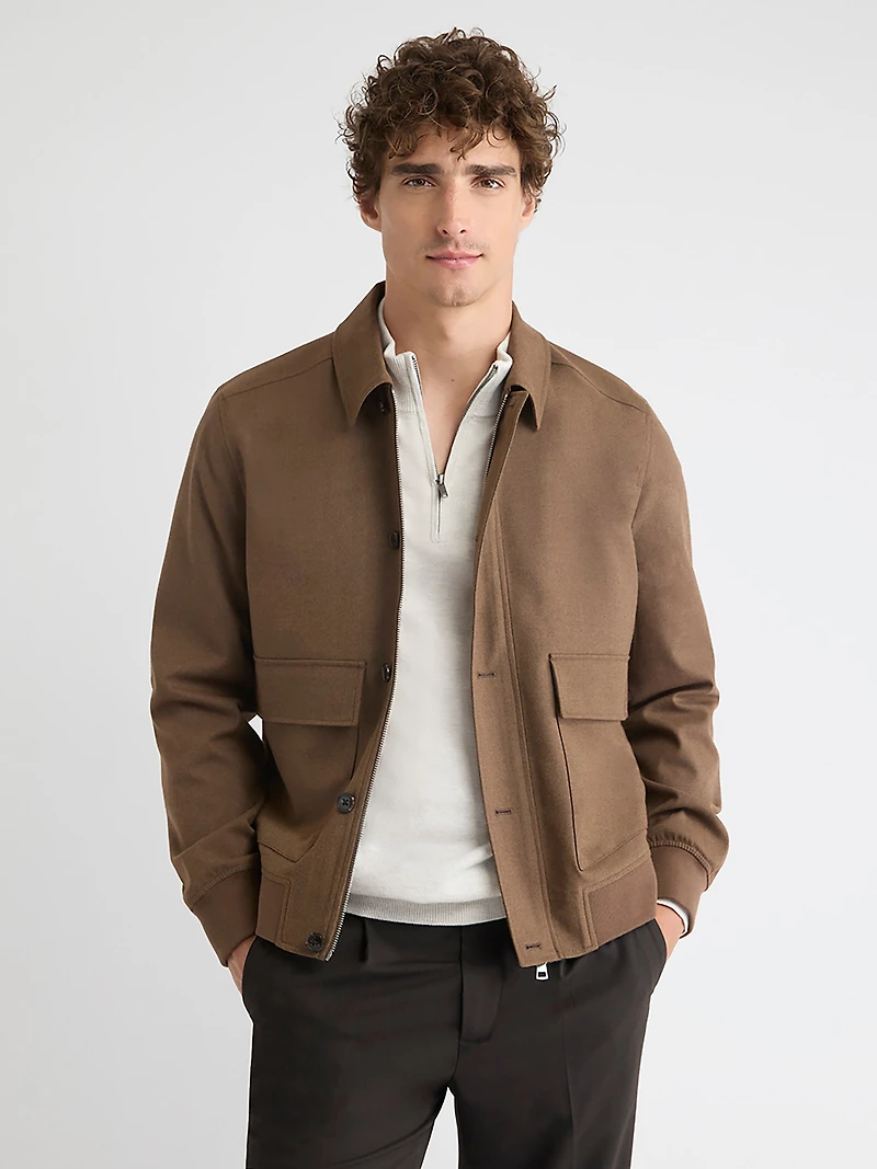 Veste Aviateur en Sergé avec Col Chemisier