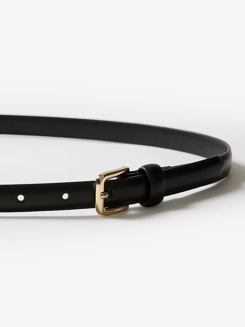 Slim Leather Belt with Square Buckle