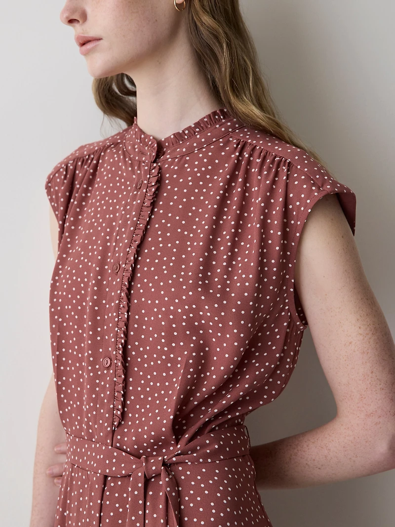 Sleeveless Mock-Neck Buttoned-Down Mini Dress