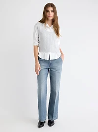 Jeans Long à Taille Mi-Haute et Jambe Large