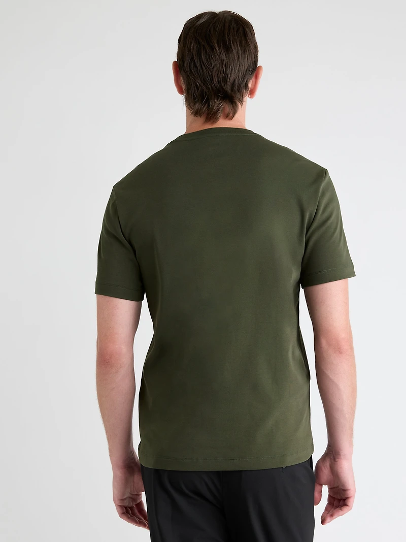 T-Shirt Uni à Col Rond en Coton Interlock