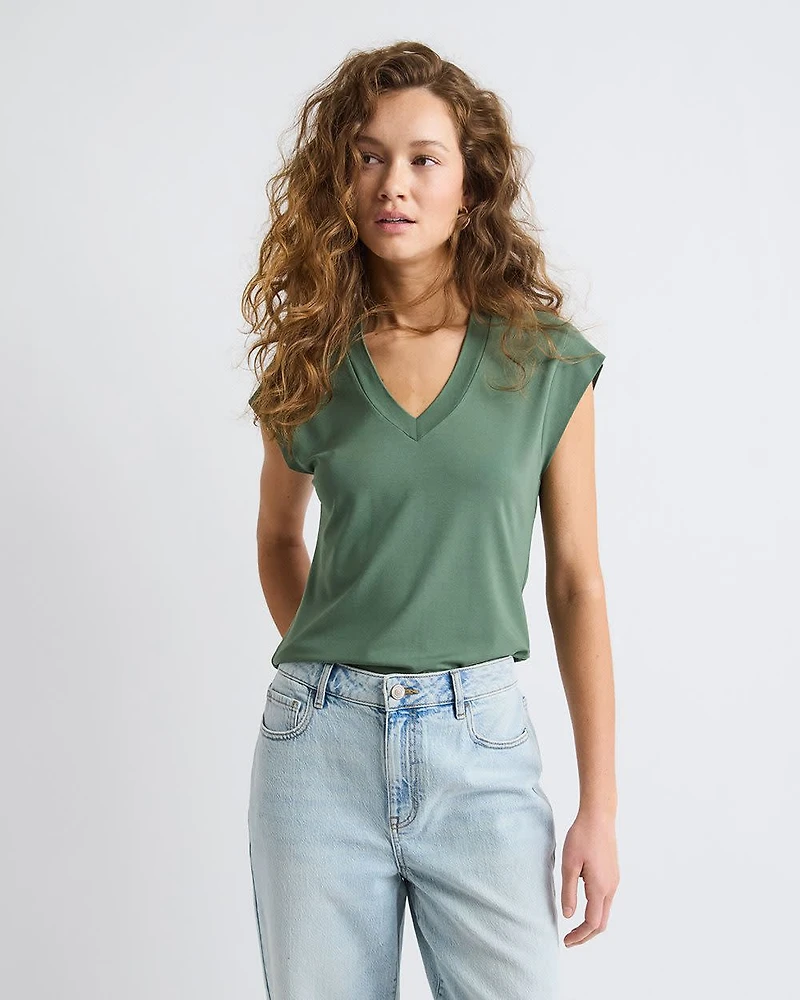 T-Shirt Classique à Manches Courtes et Col V