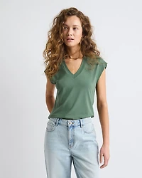 T-Shirt Classique à Manches Courtes et Col V