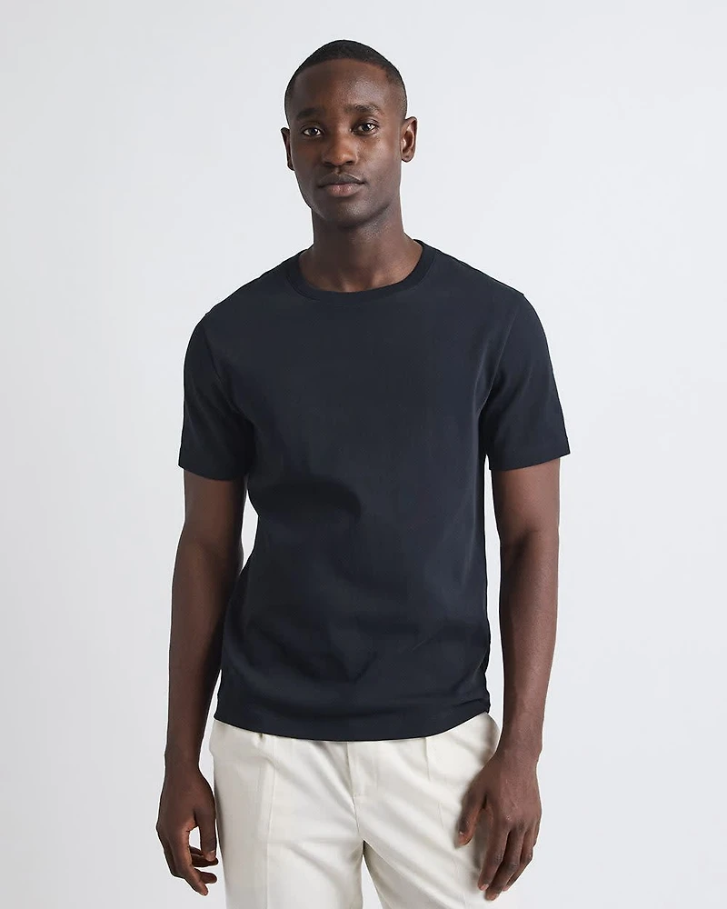 T-Shirt Uni à Col Rond en Coton Interlock Raffiné