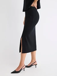 Jupe Droite Midi en Tricot à Taille Haute