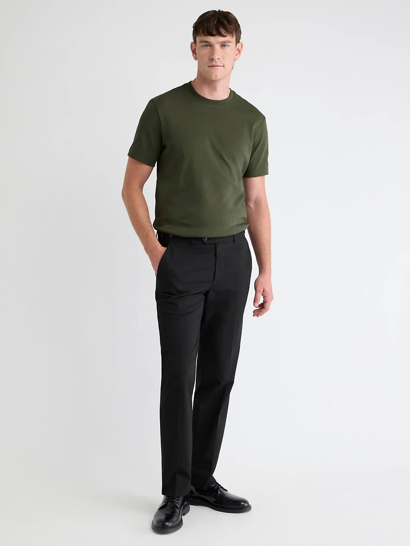 T-Shirt Uni à Col Rond en Coton Interlock