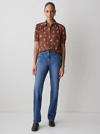 Blouse Boutonnée en Crêpe Soyeux à Manches Courtes