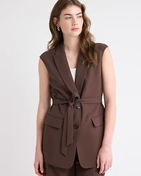 Long Sleeveless Twill Vest