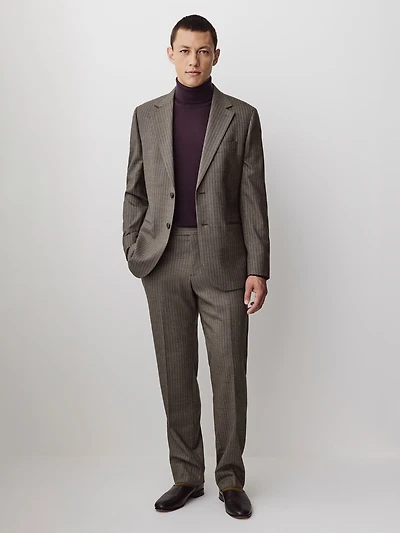 Tailored-Fit Striped Brown Wool Suit Pant