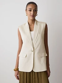 Long Sleeveless Twill Vest