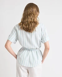 Short-Sleeve Linen-Blend Blouse with Removable Belt