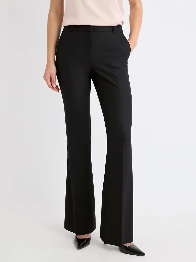 Pantalon à Jambe Évasée et Taille Mi-Haute en Mélange de Laine